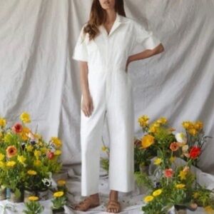 Christy Dawn The Penny Short Sleeves Jumpsuit White size M